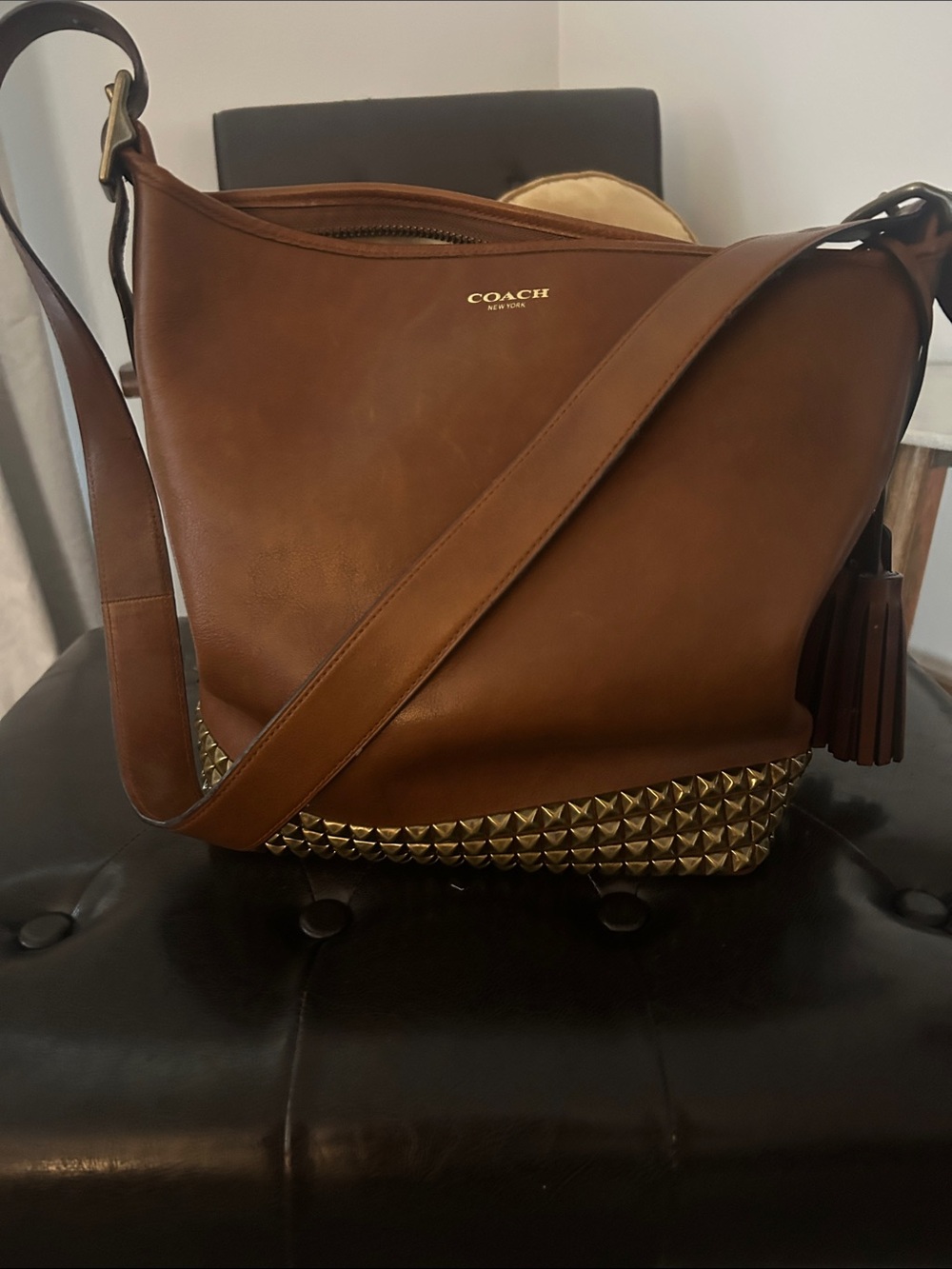 Coach Brown Leather Studded Shoulder Hobo